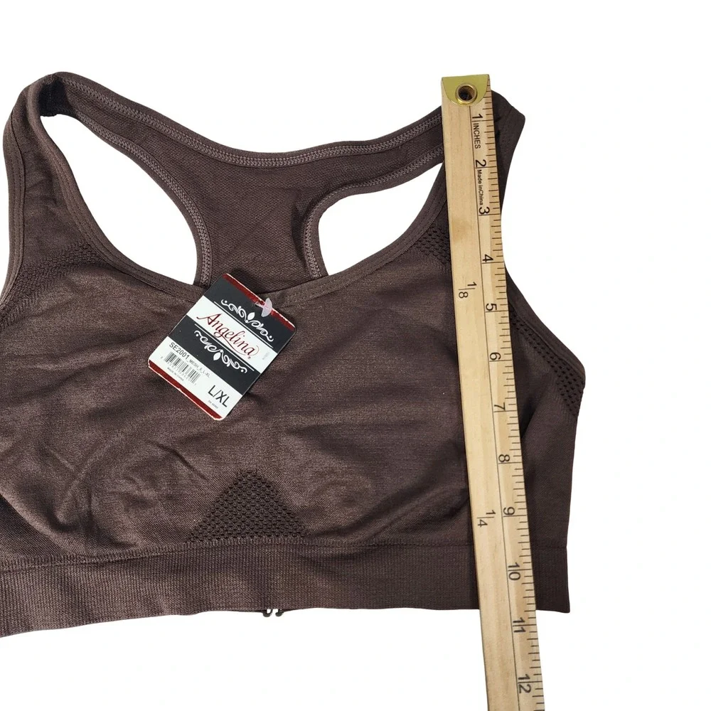 Angelina Brown Racerback Sports Bra‎ Mesh Seamless SE2001 Mens L/XL NEW